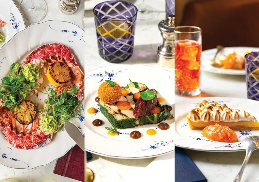 A collage of food photographs