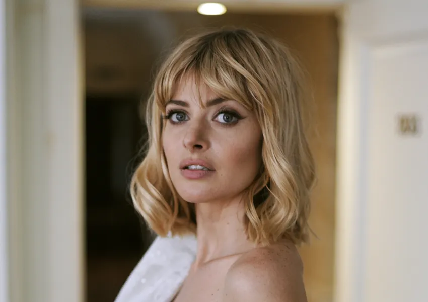 A close up of a bride