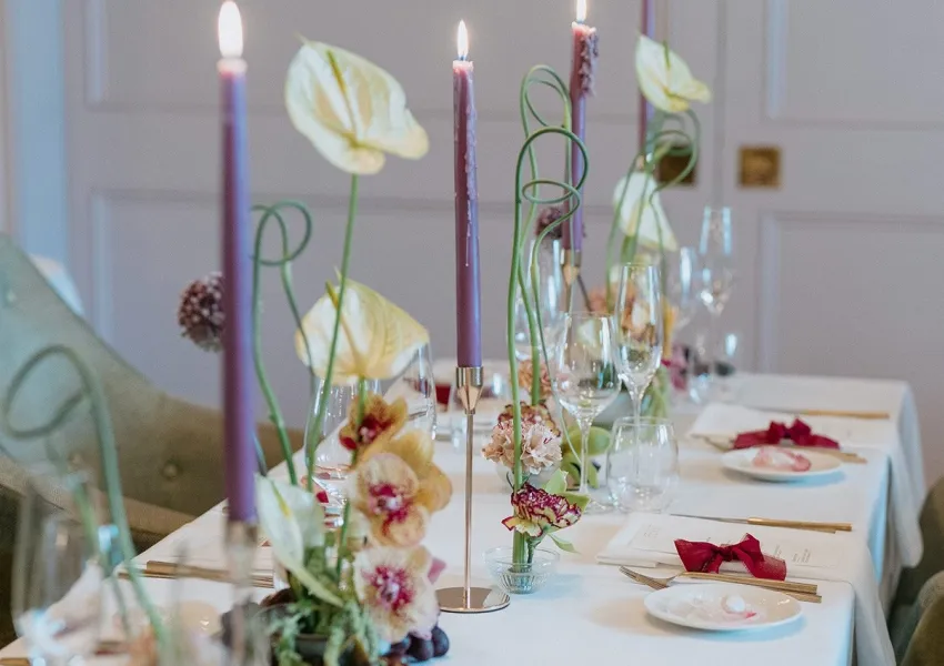 Flowers on a dressed table