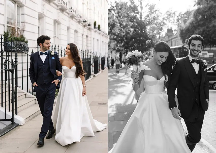 An elegant bride and groom