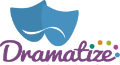 Dramatize logo. Two blue theatre masks are shown above the name 