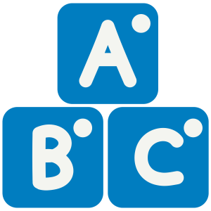 an illustration of 3 blocks with letters a, b and c