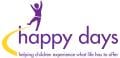 Happy Days Children's Charity logo. It shows a happy child jumping. The tagline reads 