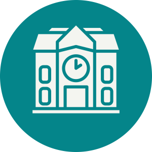 an icon of a school with a clock
