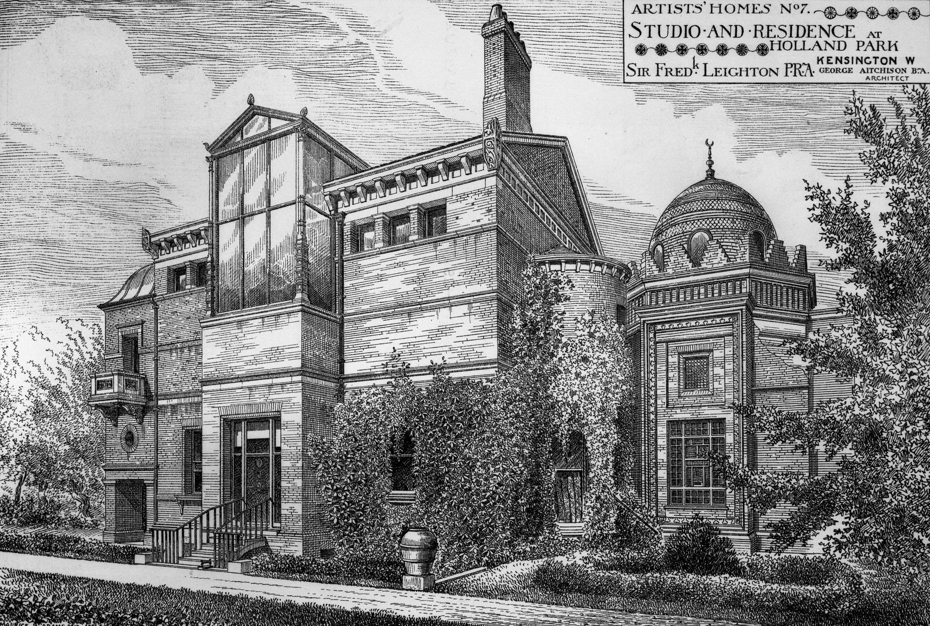 Engraving of Leighton House, 2 Holland Park Road, c.1880