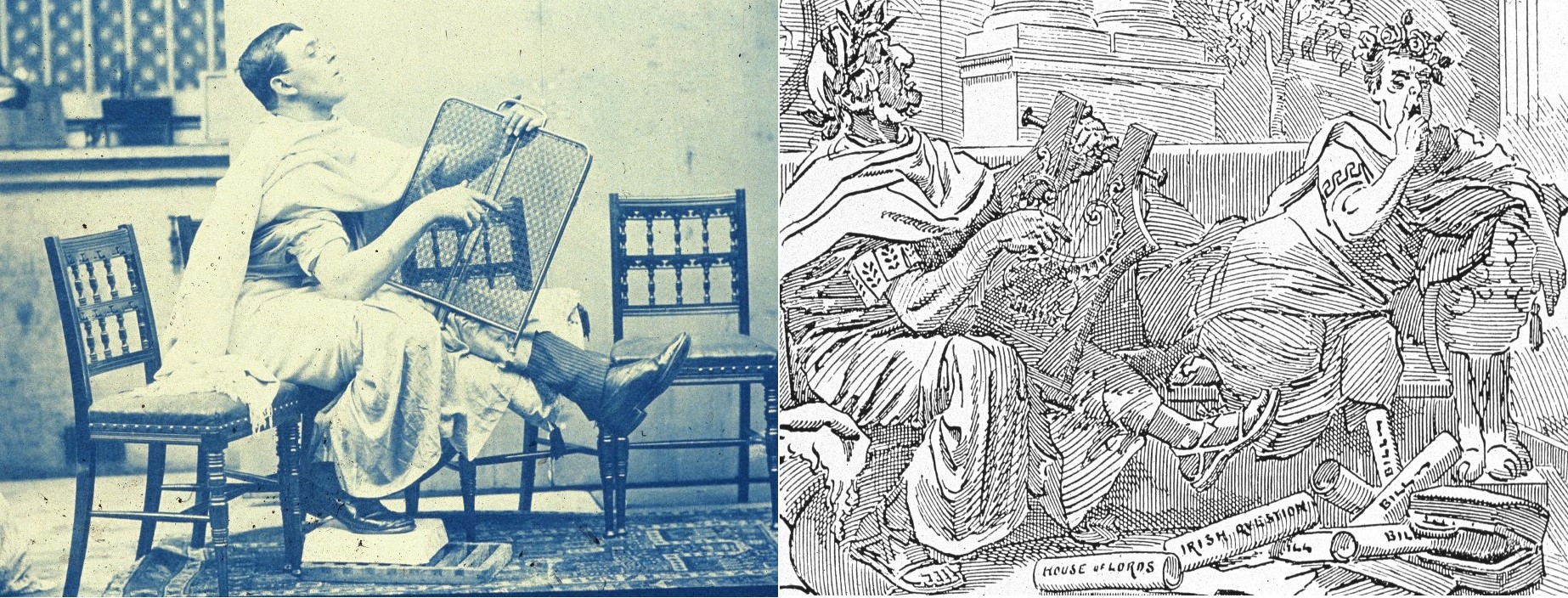 A pair of photograph and cartoon by Linley Sambourne