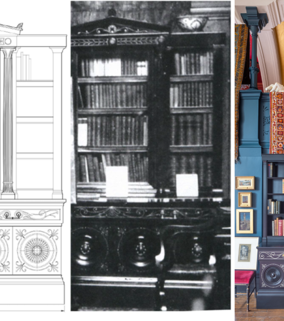 Replica of bookcases in Leighton's studio