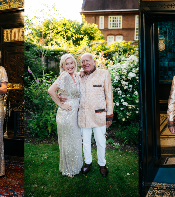 Three images of a couple getting married at Leighton House