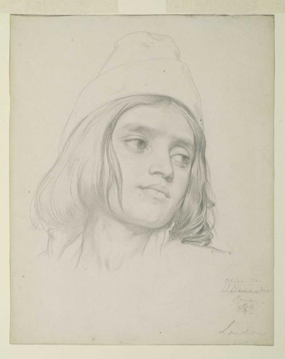 Leighton drawing of a young male head (Cimabue study)