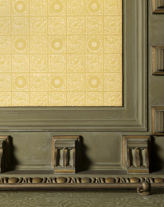 William Morris diaper wallpaper in the entrance hall
