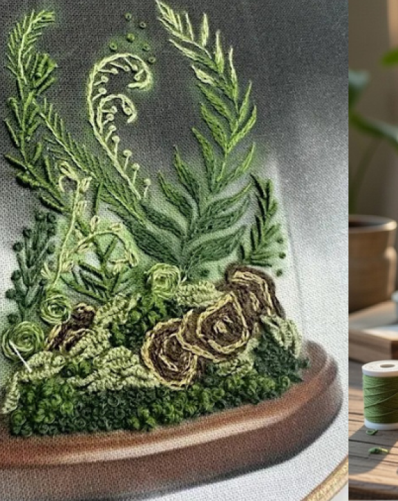 Image of embroidered botanical terrarium