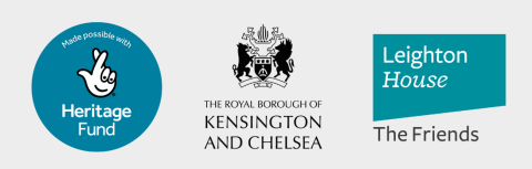 Logos for National Lottery Heritage Fund, Royal Borough of Kensington and Chelsea and The Friends of Leighton House