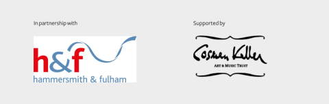 Logos from exhibition partners, Hammersmith and Fulham and Cosman Keller