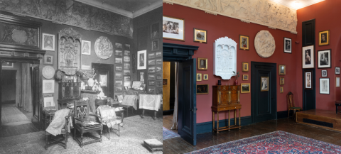 Images of Leighton's studio, past and present, with italian shrine on display_