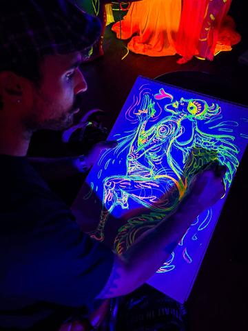 Neon life drawing session in progress