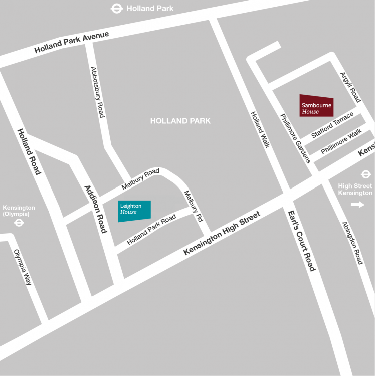 Leighton House and Sambourne House museums shown in the map