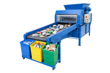 Recycling machine sorting materials on a conveyor belt