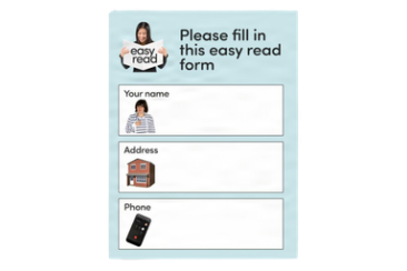 An easy-read form with spaces to enter a name, address and phone number