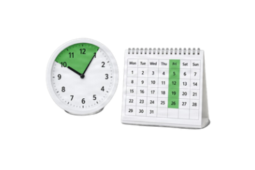 A clock and calendar showing a specific date and time, representing booking or scheduling an appointment