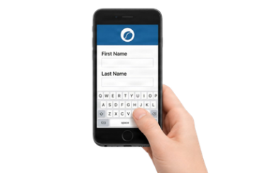 Person completing an online form on a mobile phone