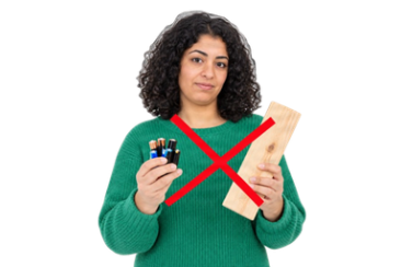 Wood and batteries should not be put in the recycling bin