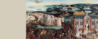 Artist picture of an old castle and fort