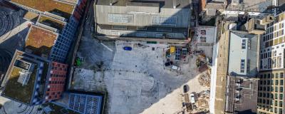 Ariel shot of the open space planned for Lots Road