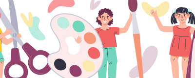 colourful drawing of people with paints 