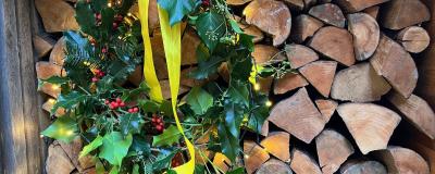 Wreath in wood store