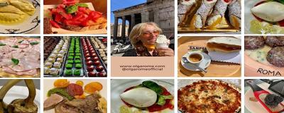 food images of meatballs, red peppers, white cheese and green olives