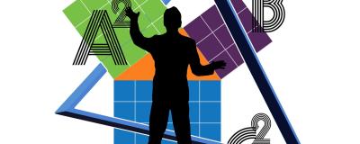 Graphic showing a silhouetted man surrounded by maths symbols