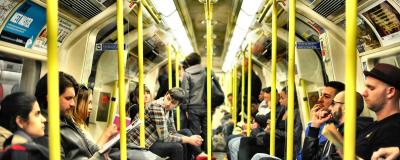 A view of commuters on an underground train