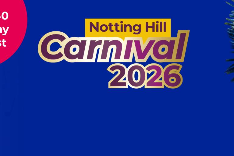 Banner celebrating Notting Hill Carnival 2026