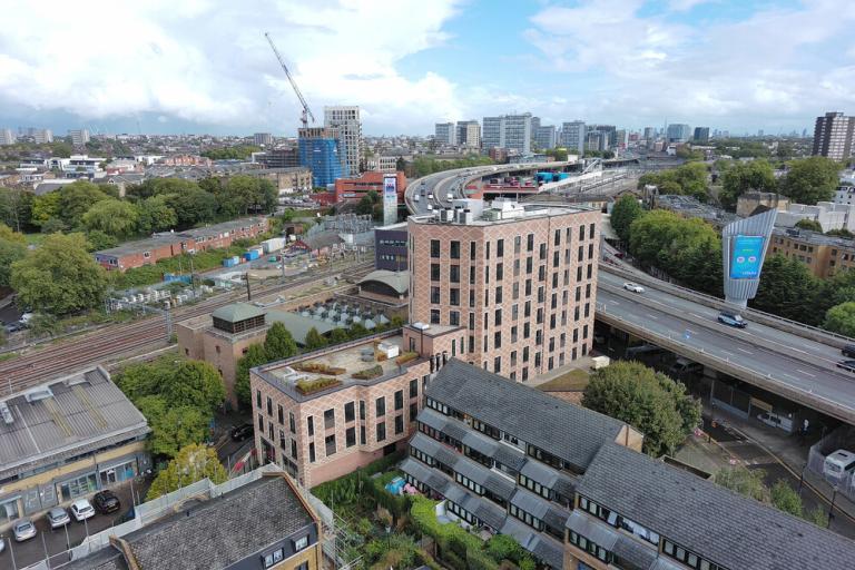 Aerial view of the Acklam Road new homes development in North Kensington