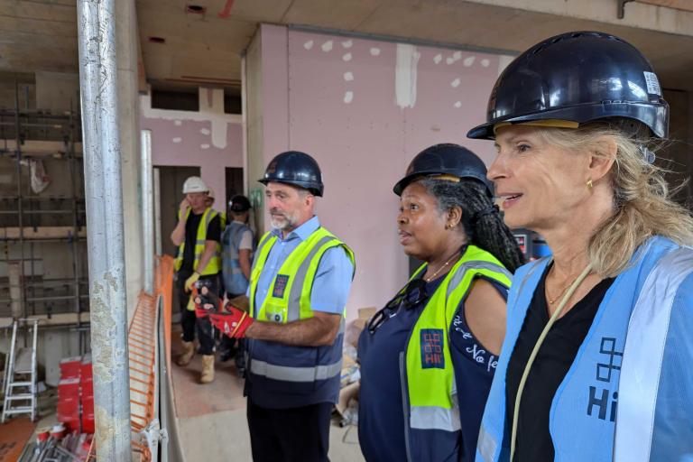Cllr Sof McVeigh and Kim Woolford tour the Barlby new homes site