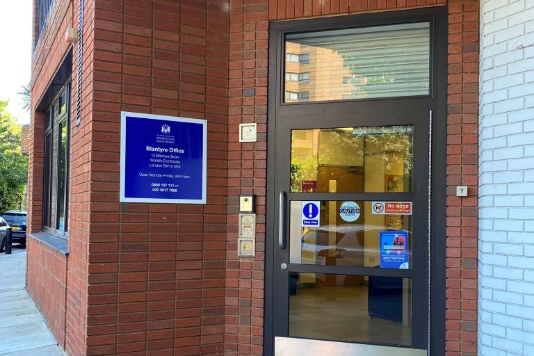 An estate office door and signage