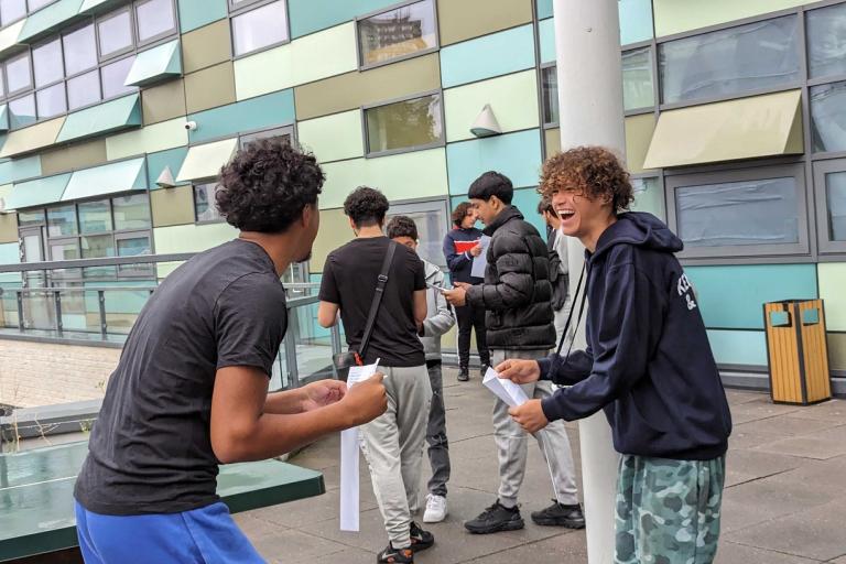 Students celebrate their A-Level results during 2023