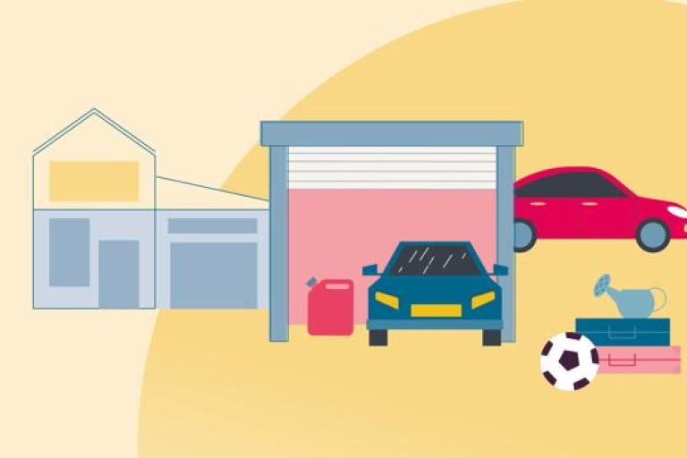 Illustration of a car and garage