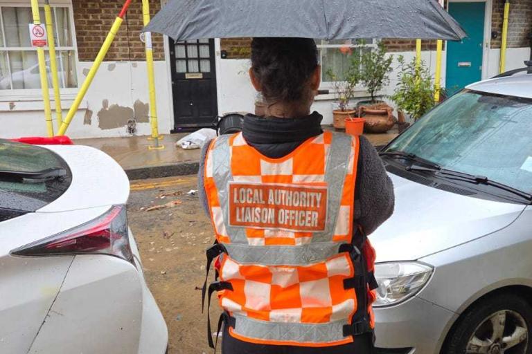 Local authority liaison officer attends Lorne Gardens during January 2026 flooding