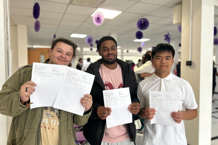 Students open their GCSE results at All Saints Catholic College in North Kensington for results day 2025.