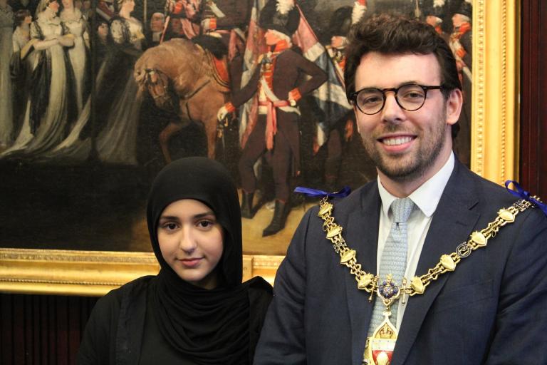 The newly elected youth mayor stands with Cllr Will Lane