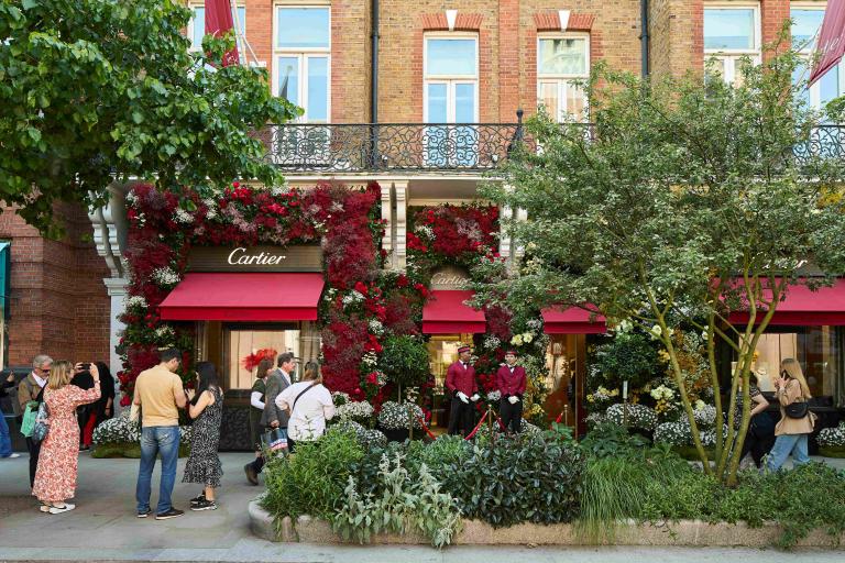 Outside Cartier on Sloane Street showing new planting and trees