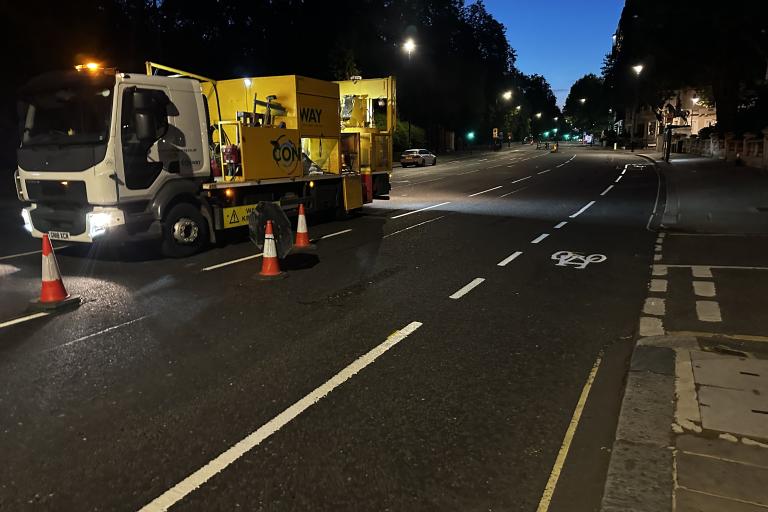 Cycle lane being painted