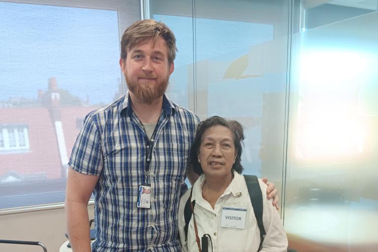 Resident Magdalena with one of the team