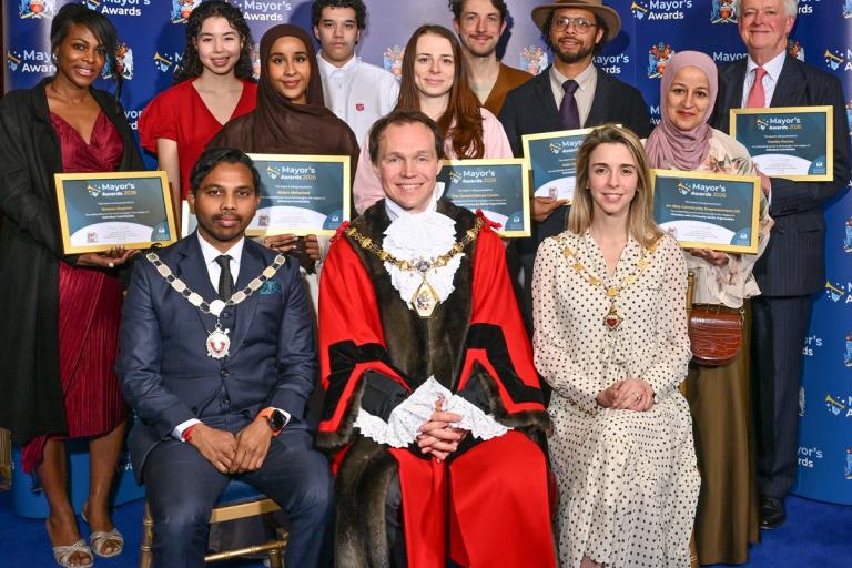 The winners of the 2025 Mayor's Awards with Cllr Tom Bennett