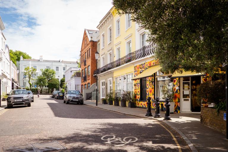A sunny street in Kensington showing new planters funded by NCIL