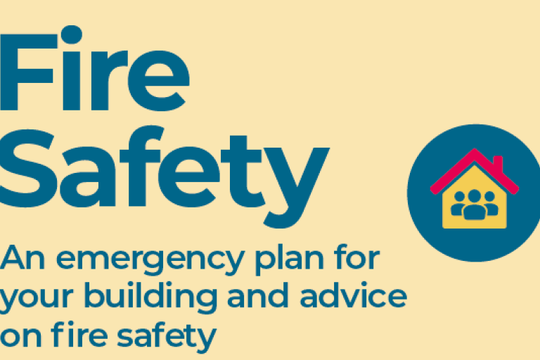 text graphic with cream background saying fire safety