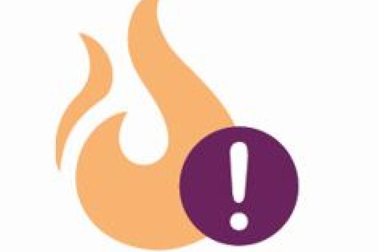 orange graphic showing flame with an exclamation mark
