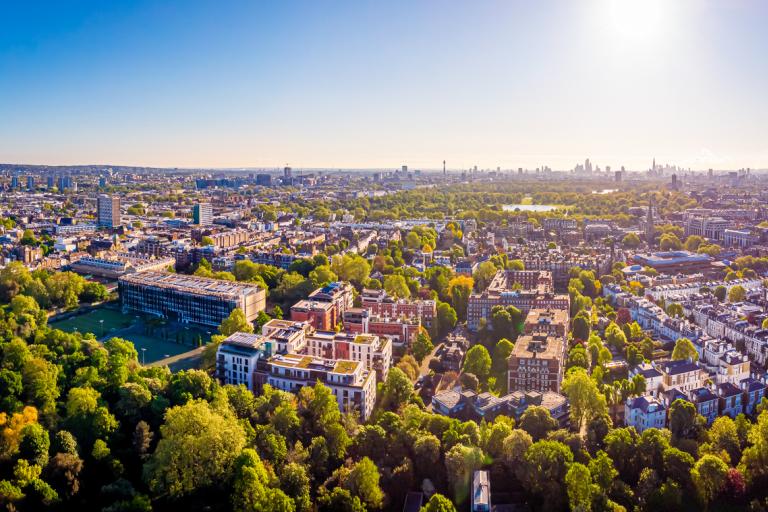 An aerial view looking out from Holland Park