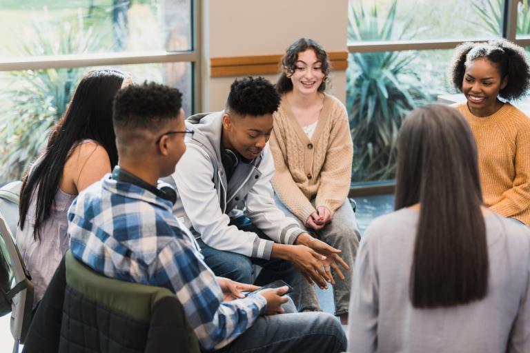 Group of teens chat